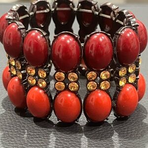 Wine Rust Beaded Rhinestones Stretchy Bracelet RP28